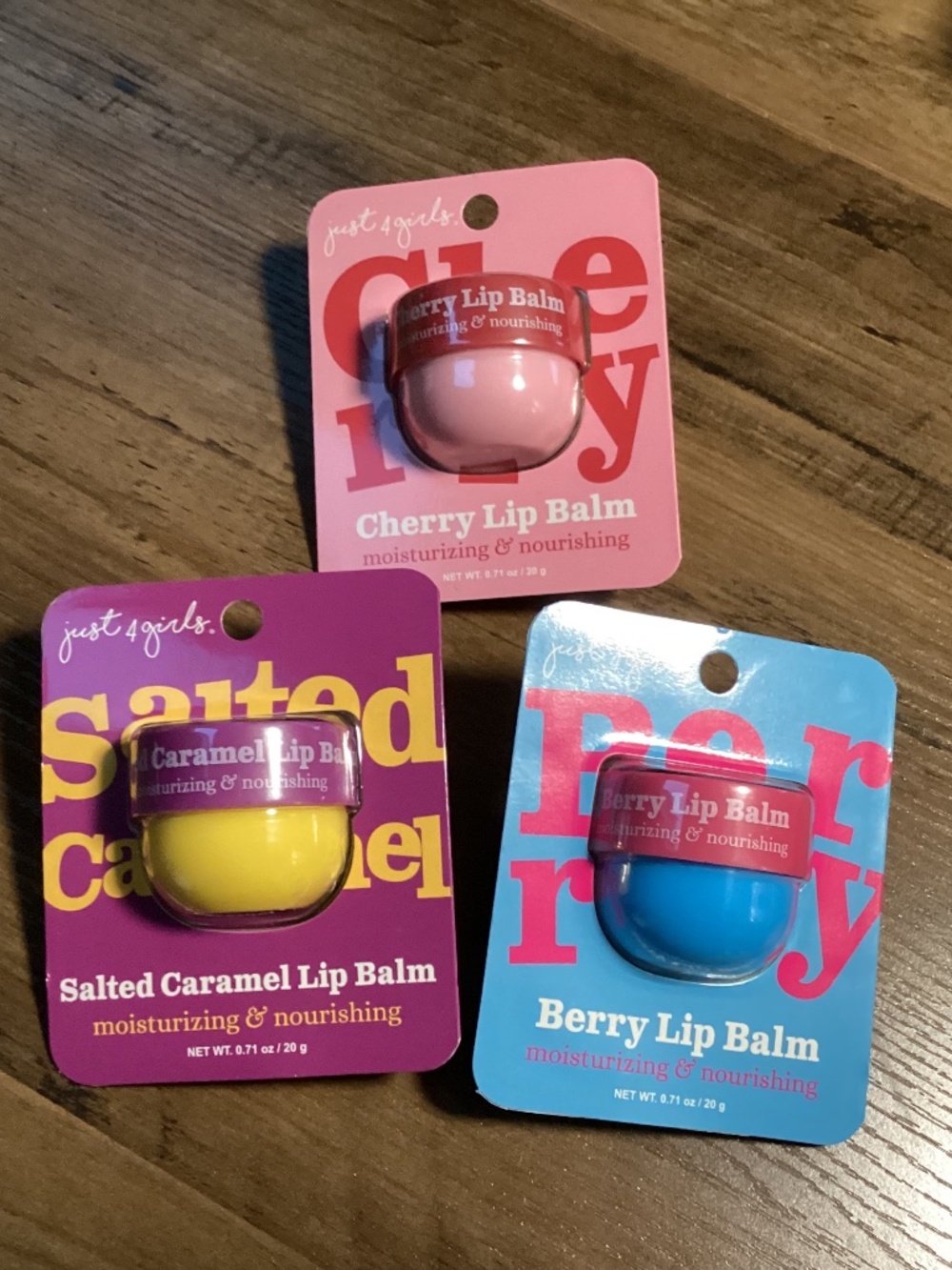 Just 4 Girls Lip Balm Set - Cherry, Berry, Salted Caramel 3-pack New